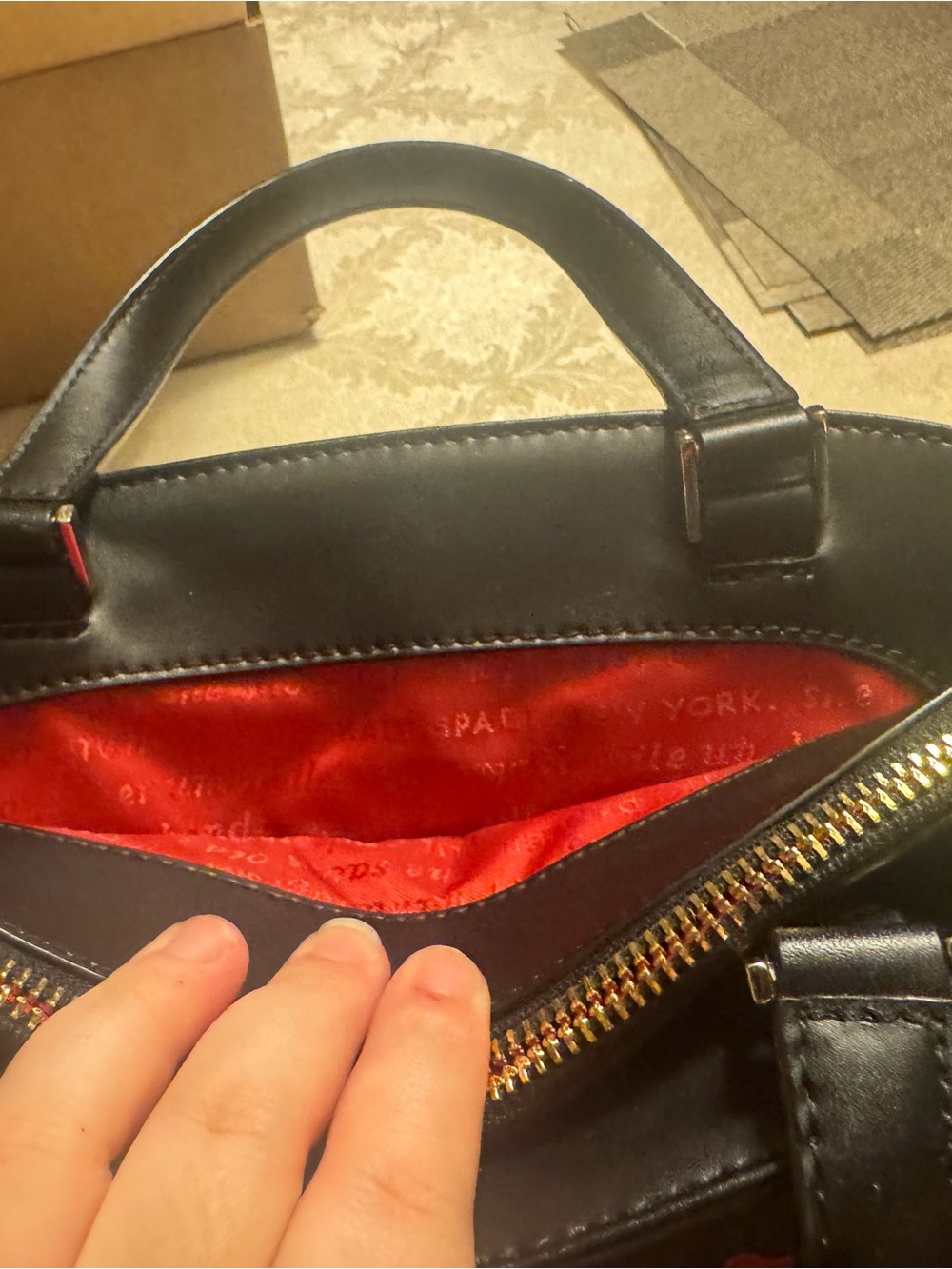 Kate Spade Rare "Ooh La La" Poppy Lottie Leather Satchel Bag Black Red - Picture 9 of 14